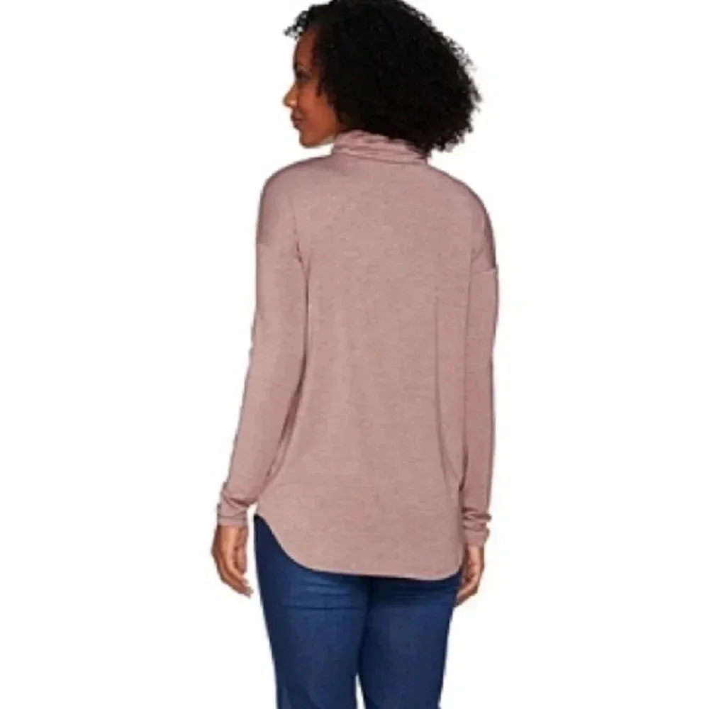 H by Halston Turtleneck Long Sleeve Tee Top Pink